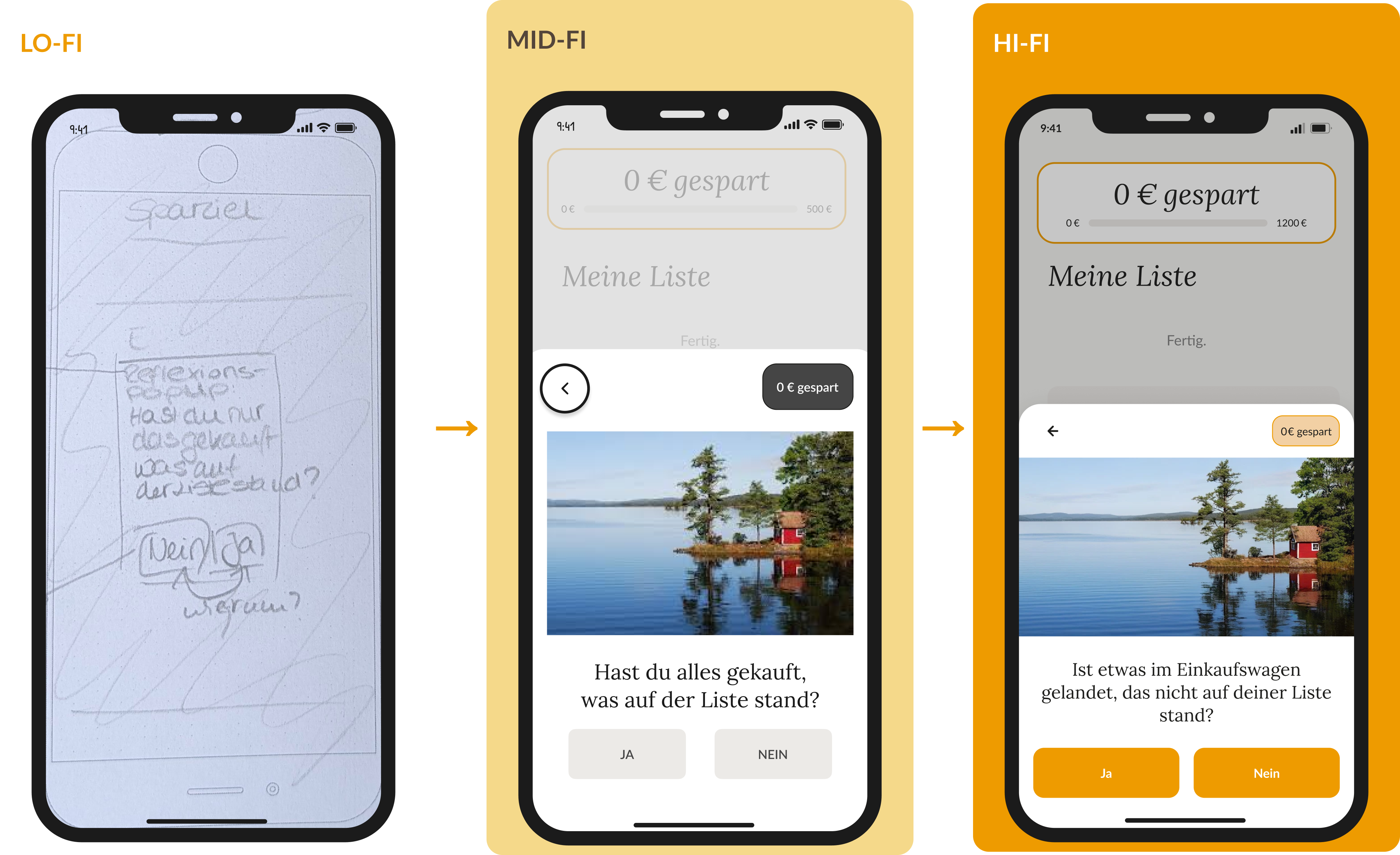 AtemPause wireframes: Lo-Fi → Mid-Fi → Hi-Fi