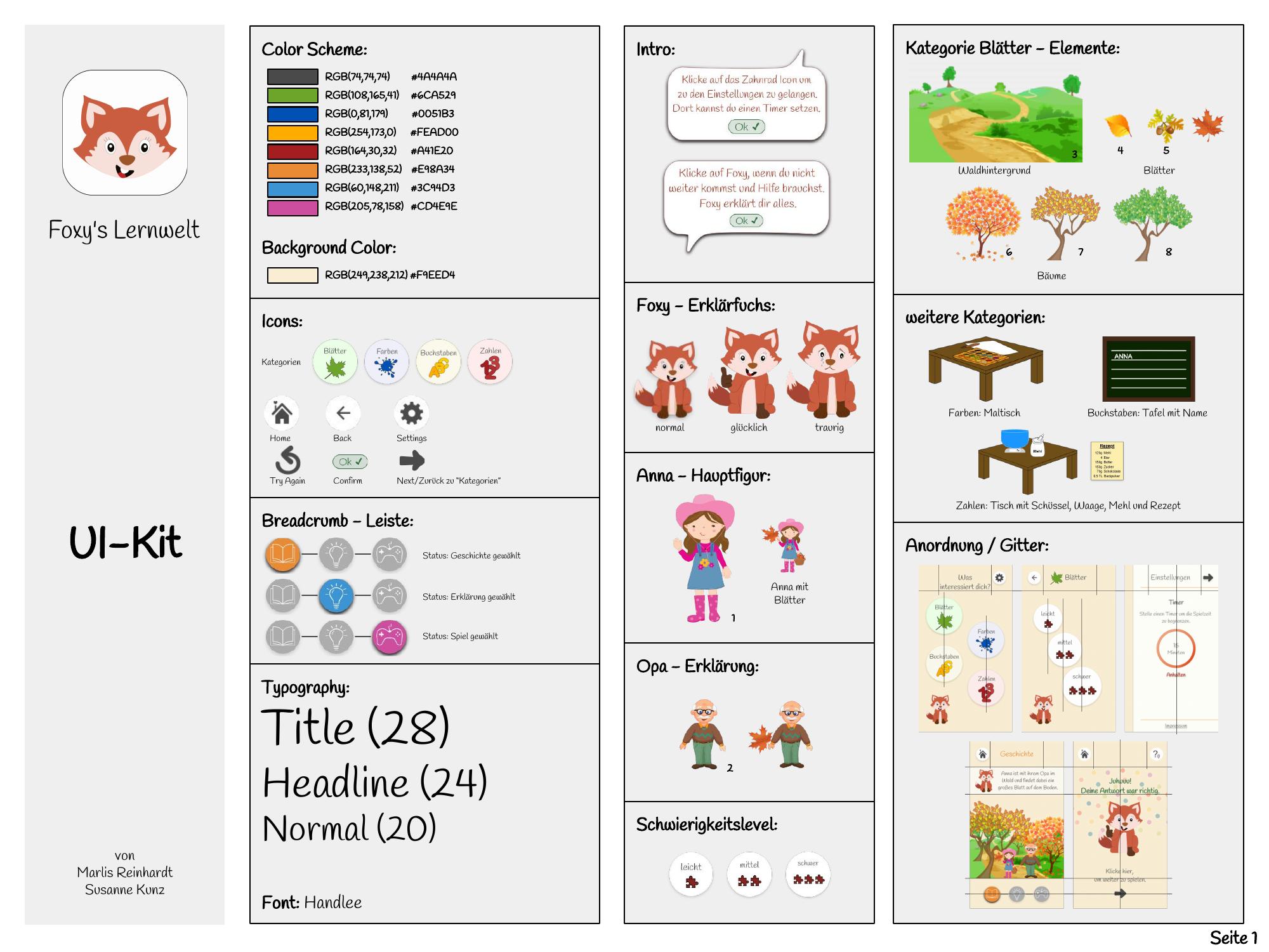 UI kit: color scheme, icons, characters